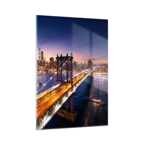 Glastavla - Bild på glas - Över ljusbron till stadens hjärta - 50x70 cm