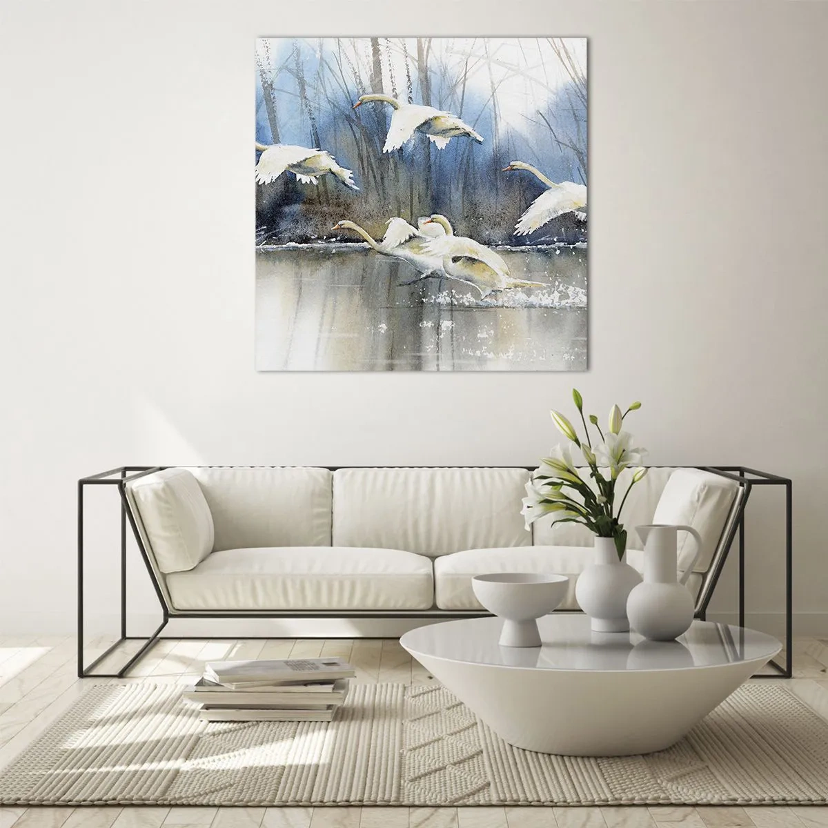 Glastavla - Bild på glas - Som i en saga om vilda svanar - 50x50 cm