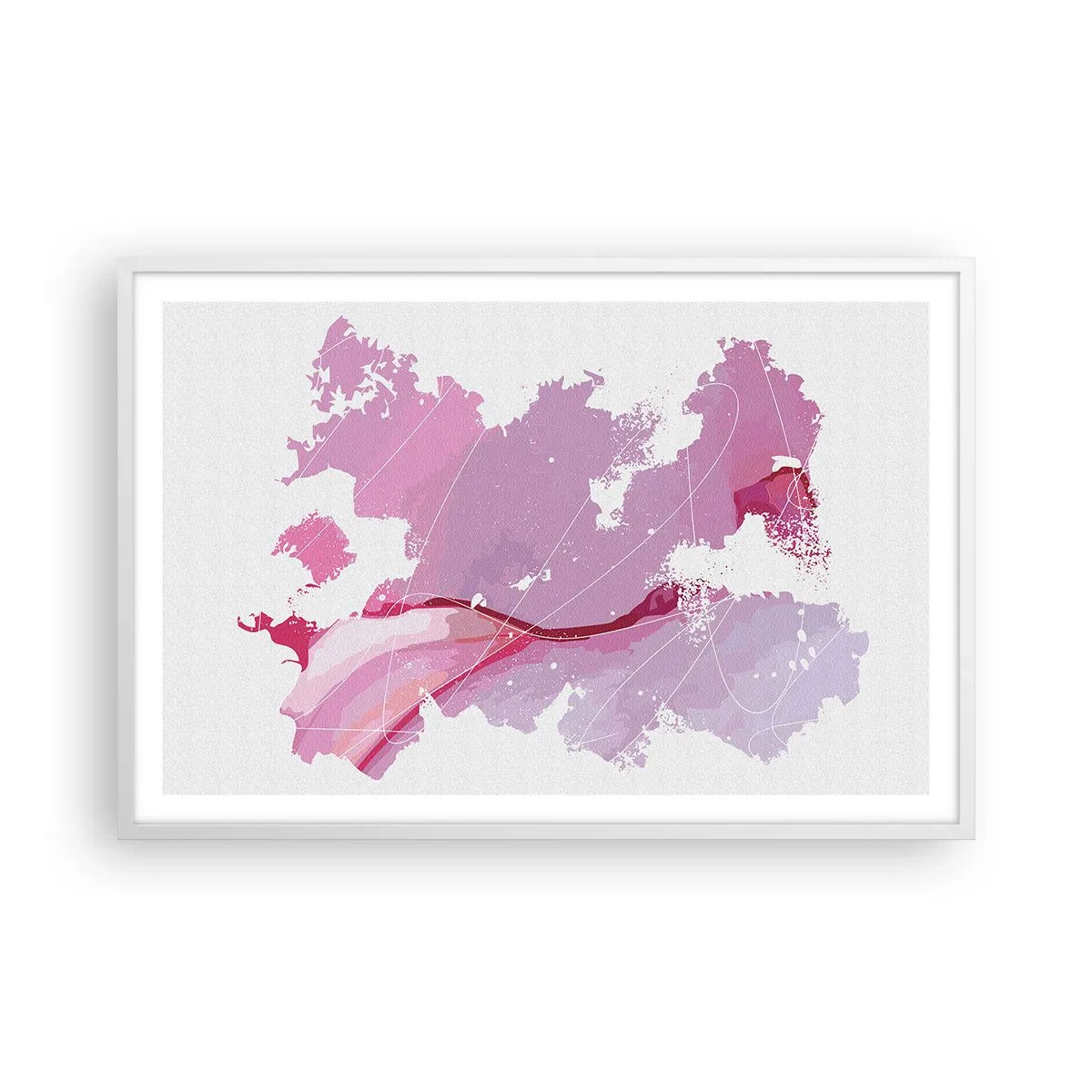 Affisch i vit ram - Karta över en rosa värld - 91x61 cm