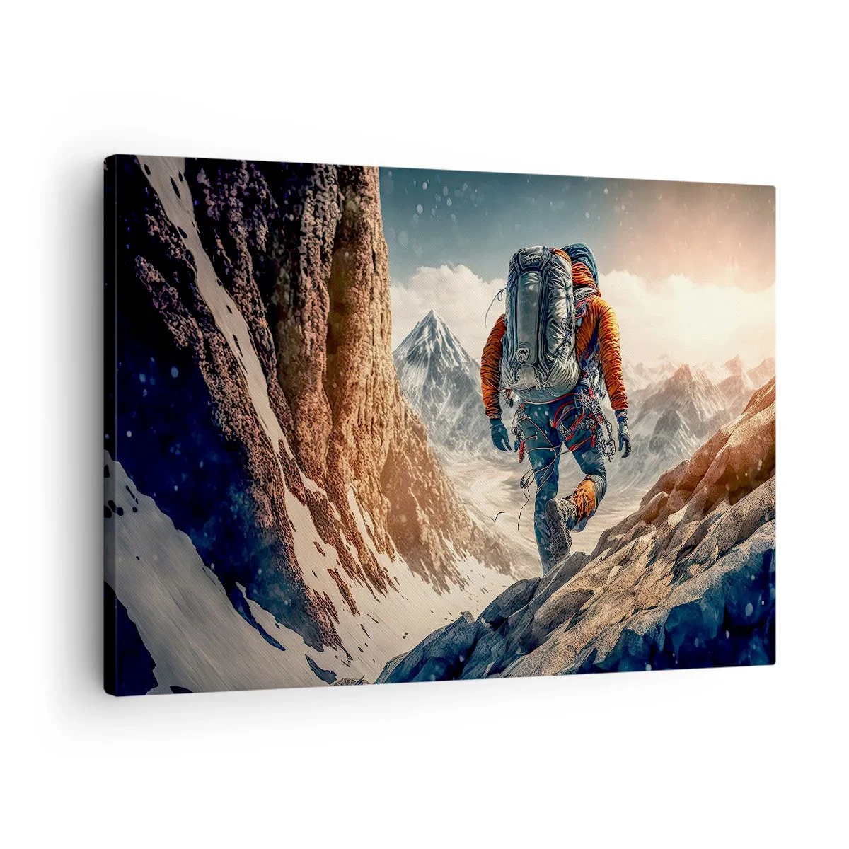 Canvastavla - Bild på duk - En klättrare på en bergsstig i ett vinterlandskap - 70x50cm - Ensam krigare - Modern väggdekoration för vardagsrum och sovrum ARTTOR