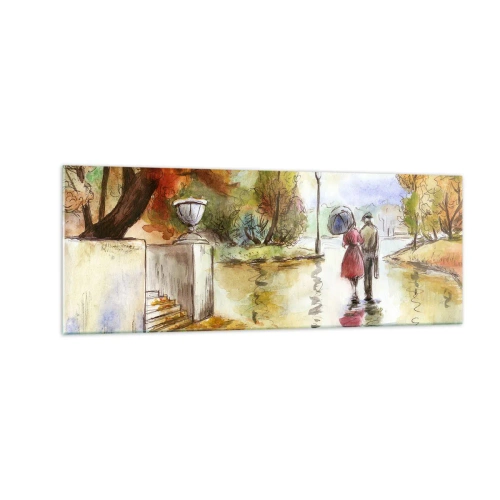 Glastavla - Bild på glas - Romantisk höst i parken - 140x50 cm