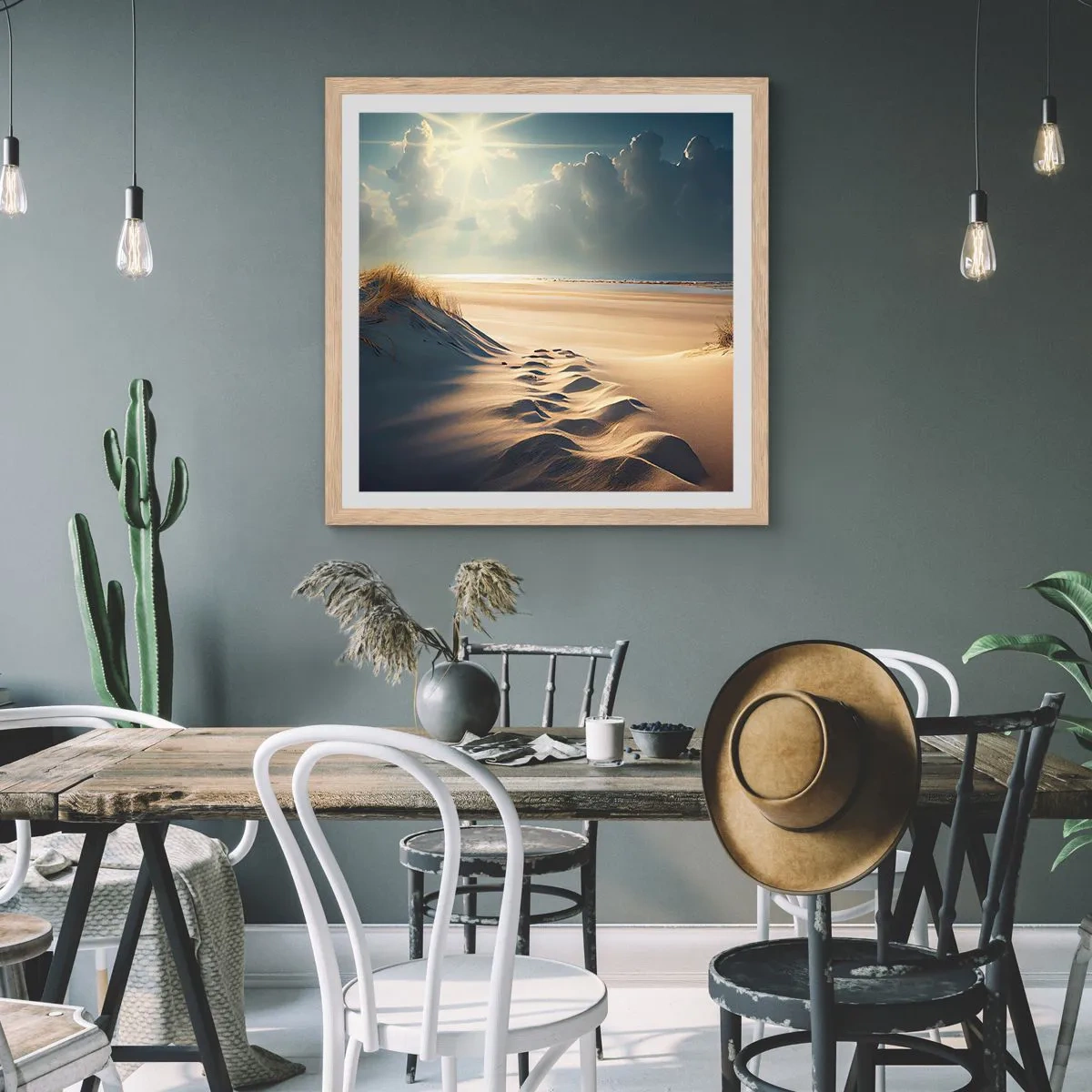 Affisch i ram av ljusek - Lugnande landskap - 40x40 cm