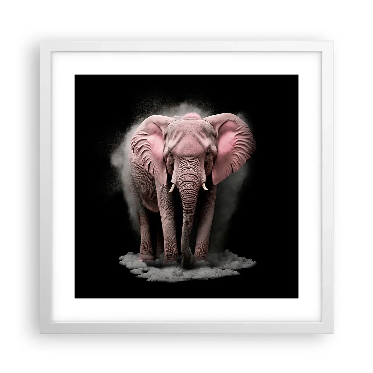 Affisch i vit ram - Tänk inte på en rosa elefant! - 40x40 cm