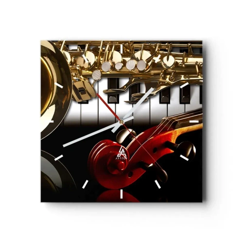 Väggklocka - Klocka på glas - Plåt, trä och elfenben - 40x40 cm