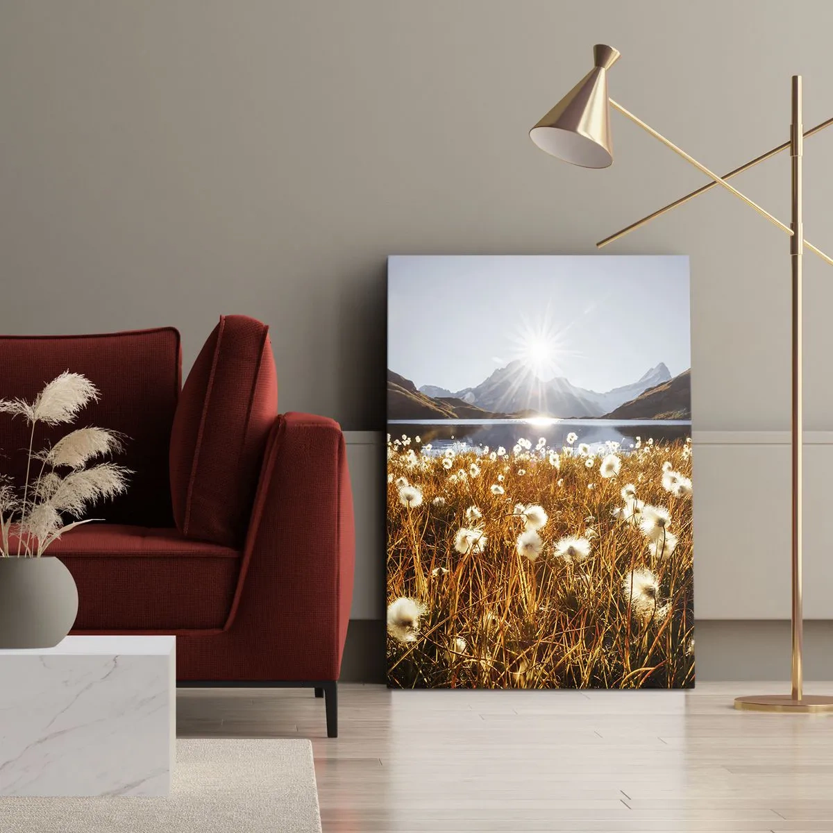 Canvastavla - Bild på duk - Bergets hårdhet, gräsets mjukhet - 80x120 cm