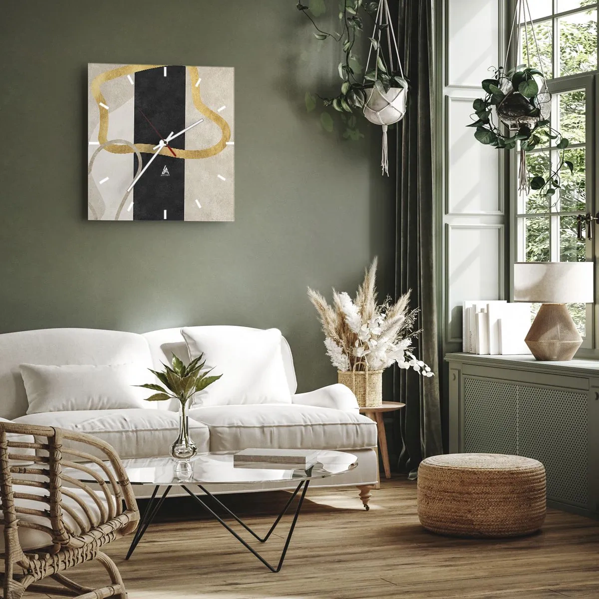 Väggklocka - Klocka på glas - Slingrande former - 30x30 cm