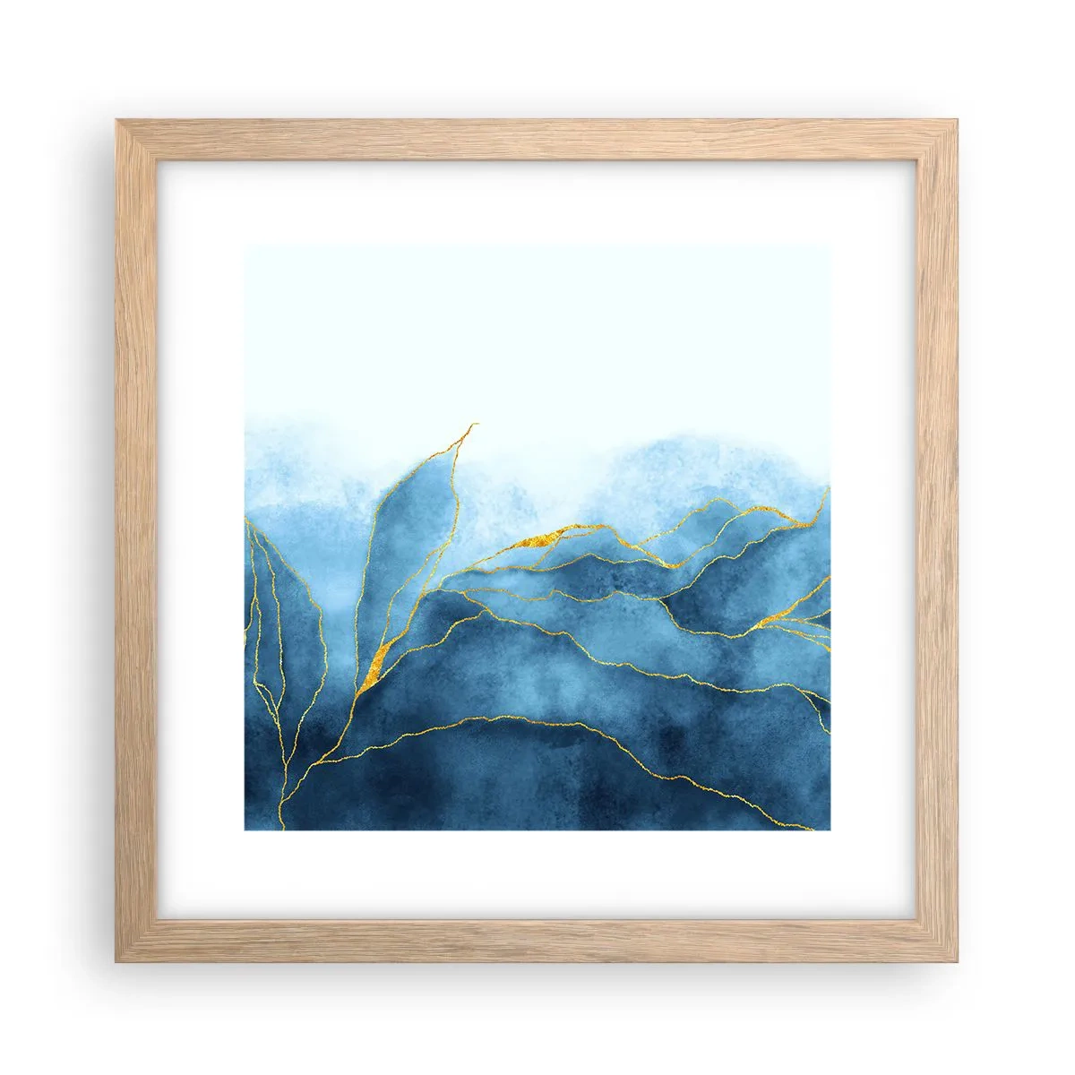 Affisch i ram av ljusek - Blått i guld - 30x30 cm