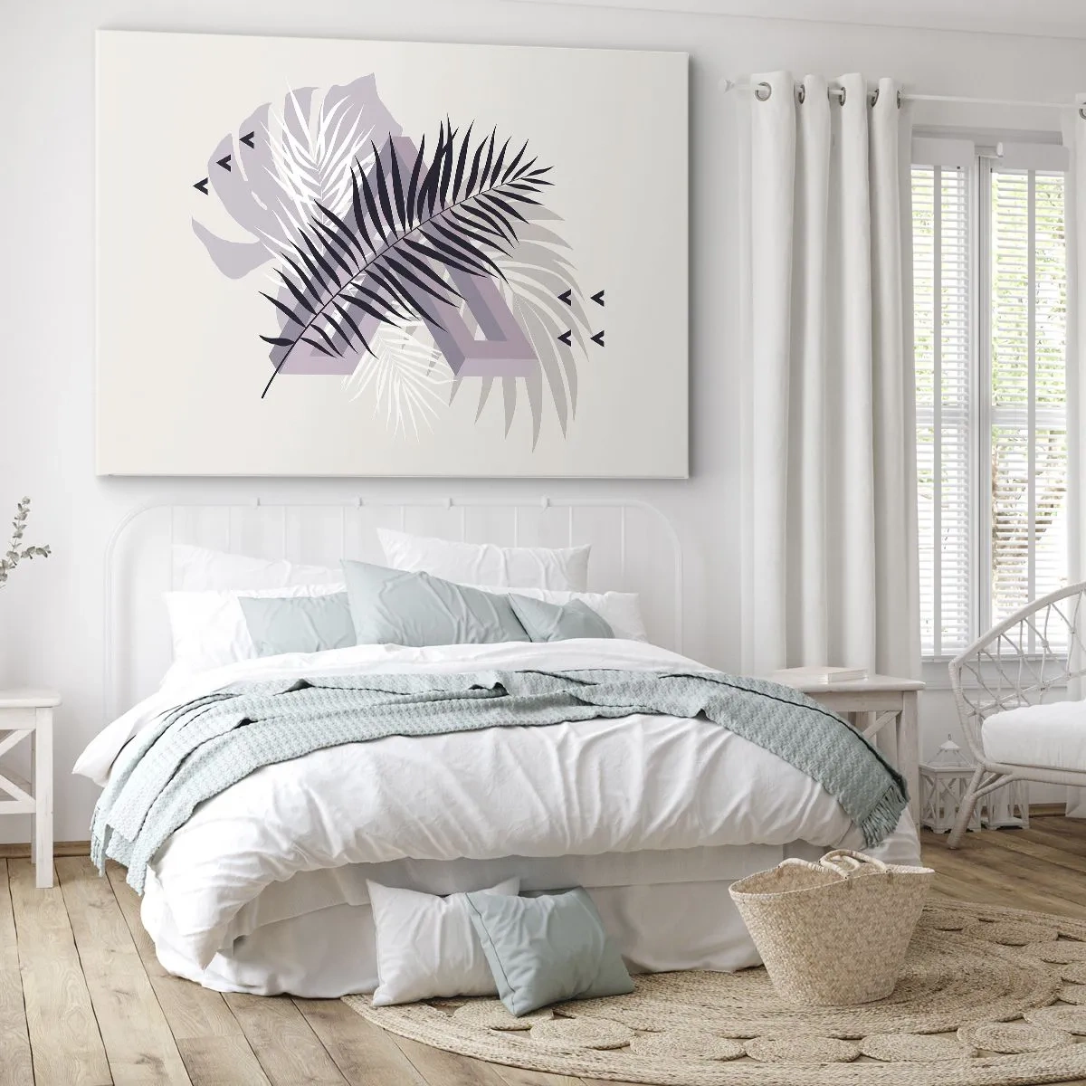 Canvastavla - Bild på duk - En minimalistisk komposition med löv och geometriska former - 70x50cm - Skuggans skugga - Modern väggdekoration för vardagsrum och sovrum ARTTOR