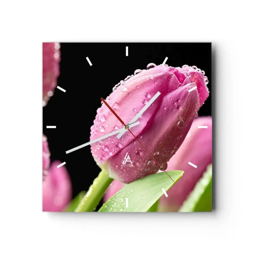 Väggklocka - Klocka på glas - Lila sömn i daggen - 40x40 cm