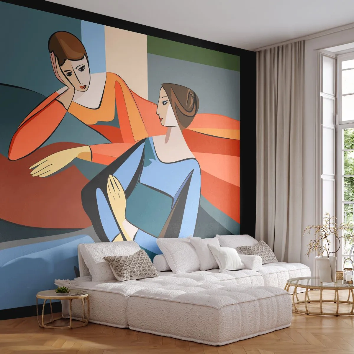 Fototapet Premium Sand - Ett ögonblick av förtrolighet - Kubism, Porträtt, Kvinnor - 100x70 cm