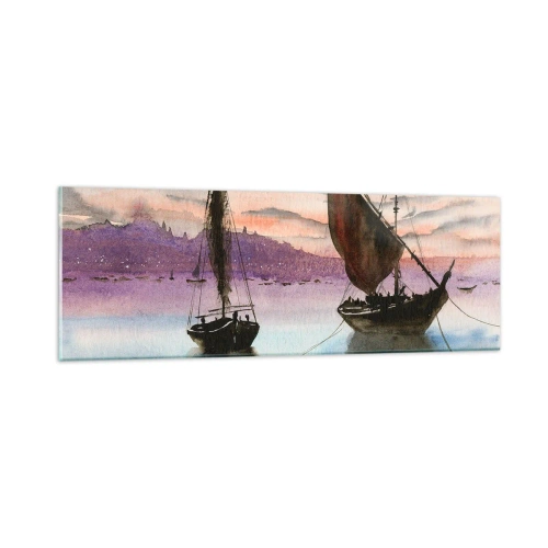 Glastavla - Bild på glas - Kväll i hamnen - 90x30 cm