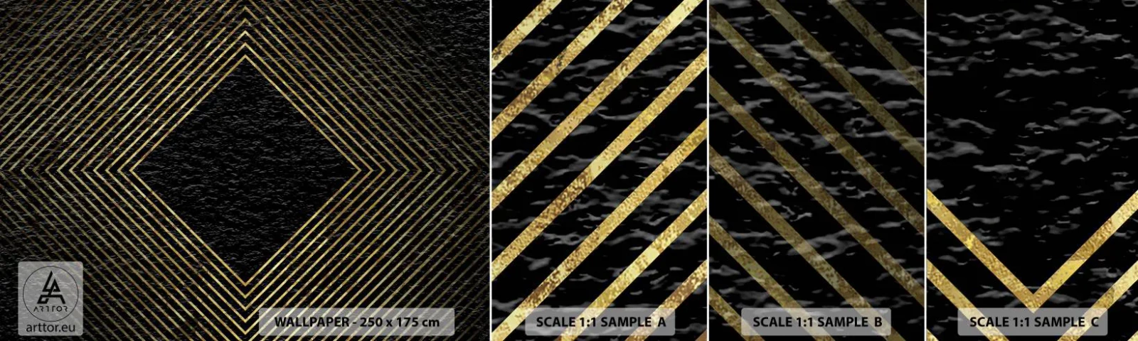 Provbit av självhäftande fototapet Deluxe Sticker - Geometri i glamourstil - Art déco, Modern, Glamour - 100x30 cm