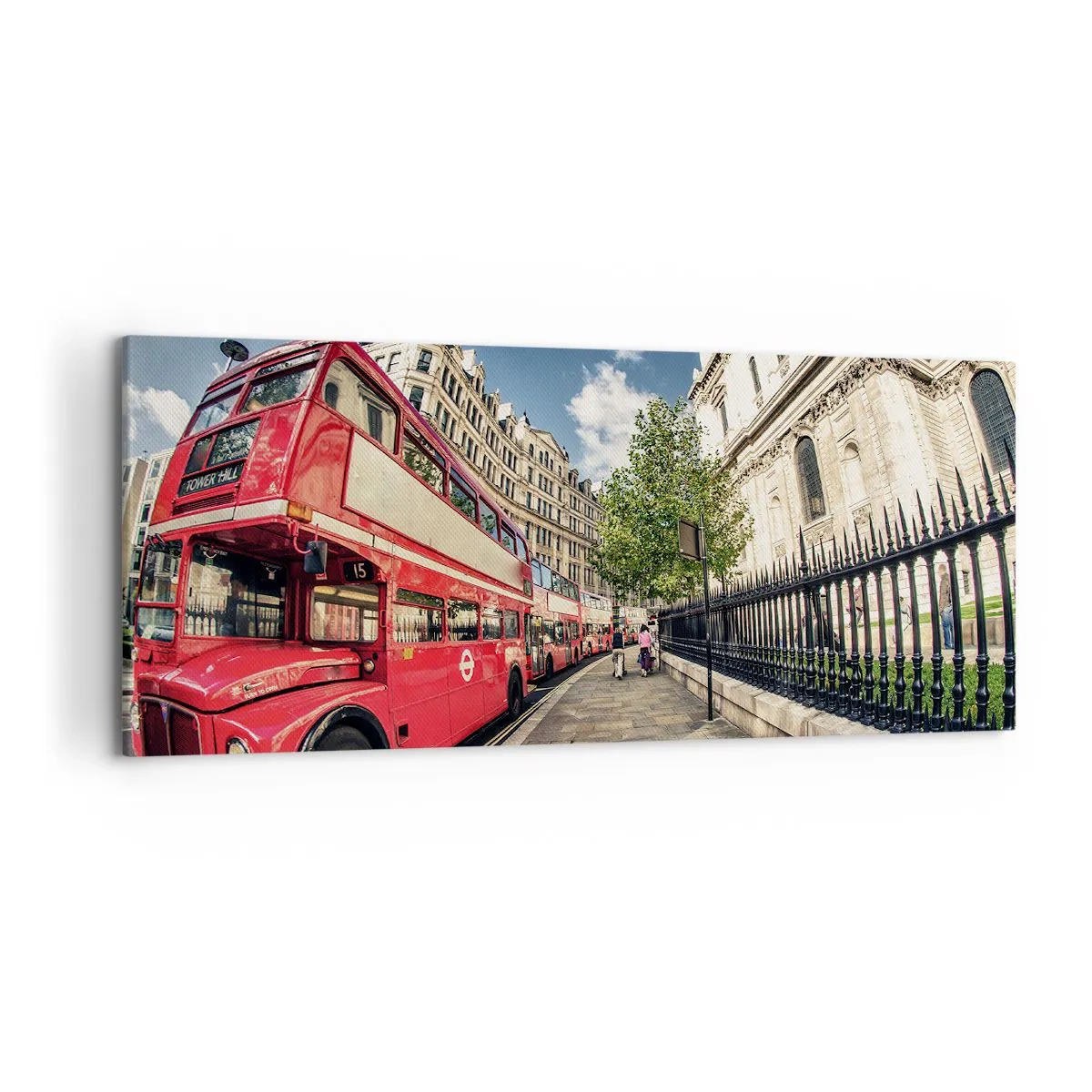 Canvastavla - Bild på duk - Londongata i grå och röd - 120x50 cm