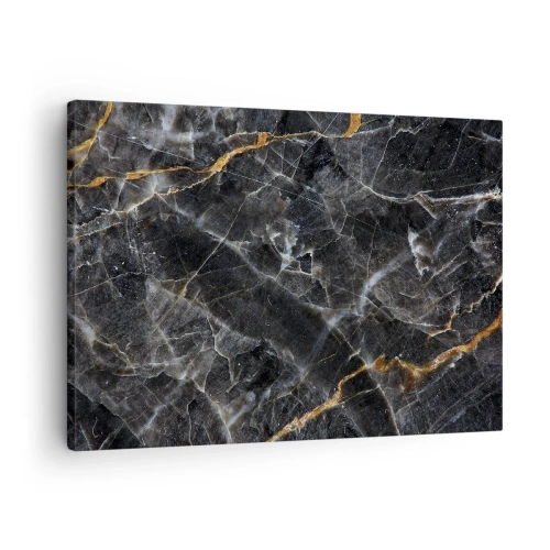 Canvastavla - Bild på duk - Svarta och gulddetaljer på marmorytan - 70x50cm - Stenens interna liv - Modern väggdekoration för vardagsrum och sovrum ARTTOR