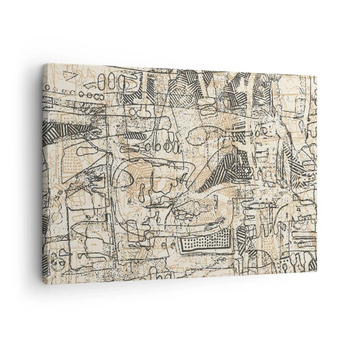 Canvastavla - Bild på duk - Abstrakta mönster och linjer på en beige bakgrund - 70x50cm - Väntar på avkodning - Modern väggdekoration för vardagsrum och sovrum ARTTOR