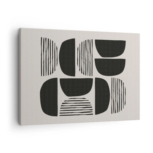 Canvastavla - Bild på duk - Geometri med halvcirklar och linjer i svart mot ljus bakgrund - 70x50cm - Arrangemang med halvor - Modern väggdekoration för vardagsrum och sovrum ARTTOR