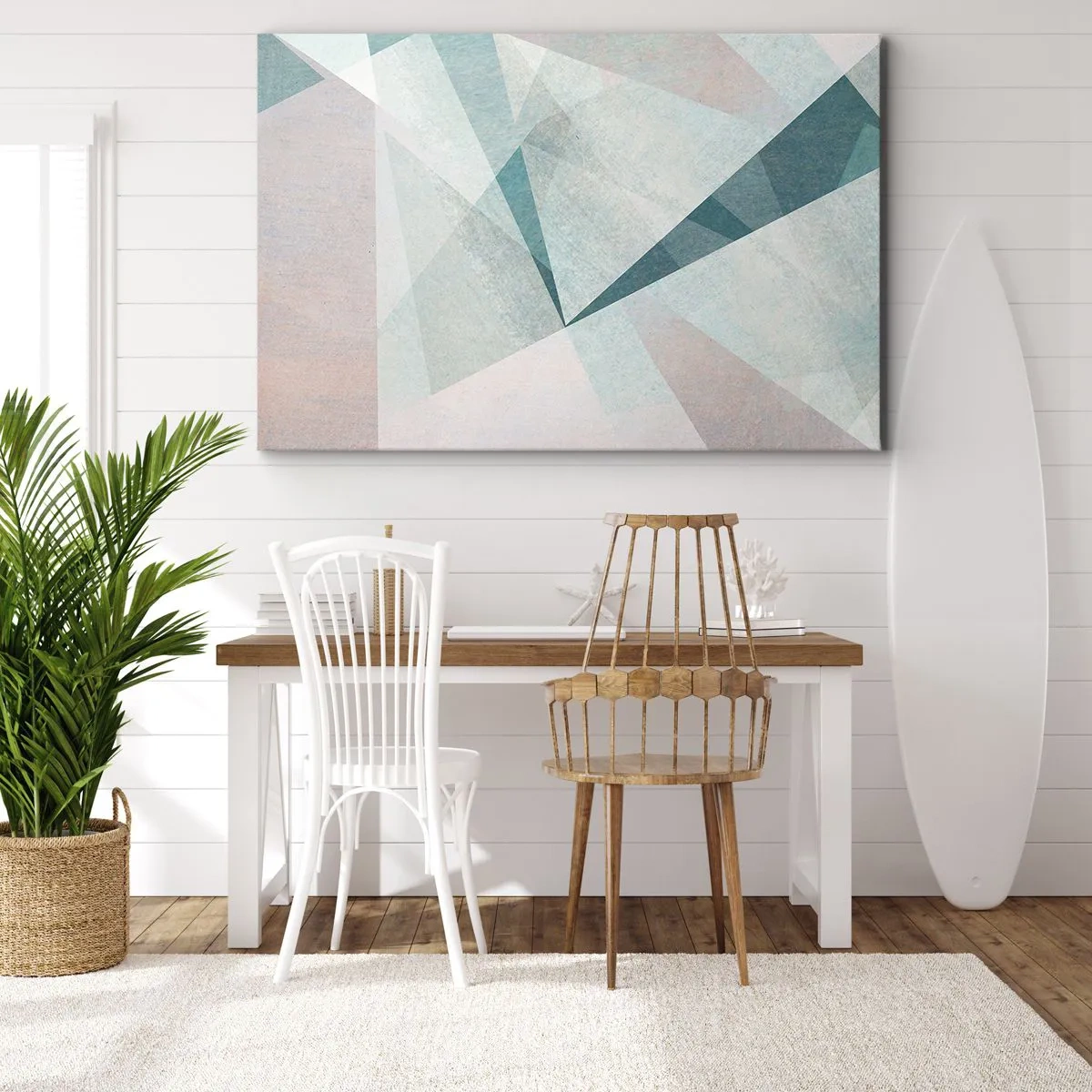Canvastavla - Bild på duk - Geometriska former i pastellnyanser av blått och grått - 70x50cm - Lugnt trots dynamiskt - Modern väggdekoration för vardagsrum och sovrum ARTTOR