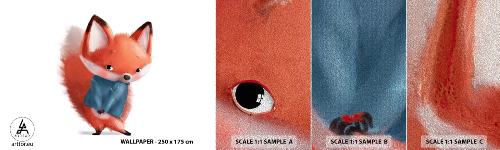 Provbit av fototapet Premium Sand - Ser jag bra ut? - För barn, Räv, Saga - 100x30 cm