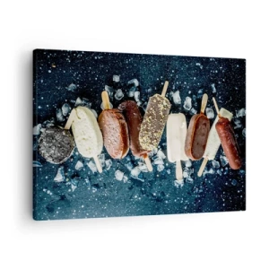 Canvastavla - Bild på duk - Färgglada isglassar arrangerade på is med en mörk bakgrund - 70x50cm - Smak av varm sommar - Modern väggdekoration för vardagsrum och sovrum ARTTOR