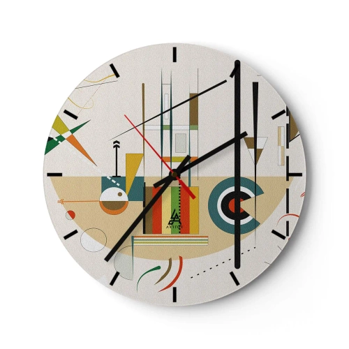 Väggklocka - Klocka på glas - Geometrisk komposition i abstrakt stil - 30x30cm - Så världen skrattar - Modern väggdekoration för vardagsrum, kök och sovrum ARTTOR