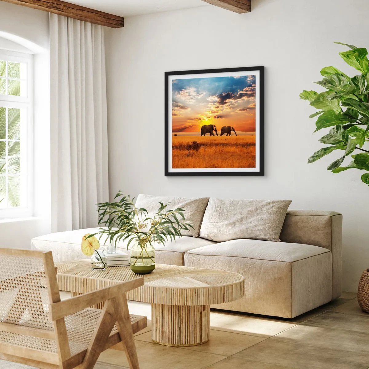Affisch i svart ram - Familjepromenad - 60x60 cm