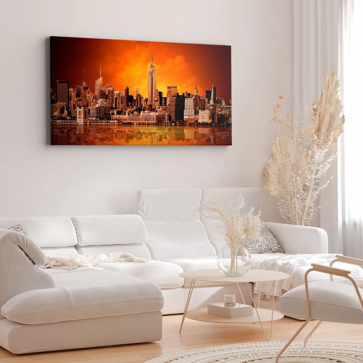 Canvastavla - Bild på duk - Stostadspanorama i gul och brunt - 100x40 cm