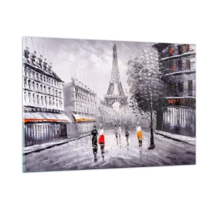 Glastavla - Bild på glas - Promenad i Paris - 120x80 cm