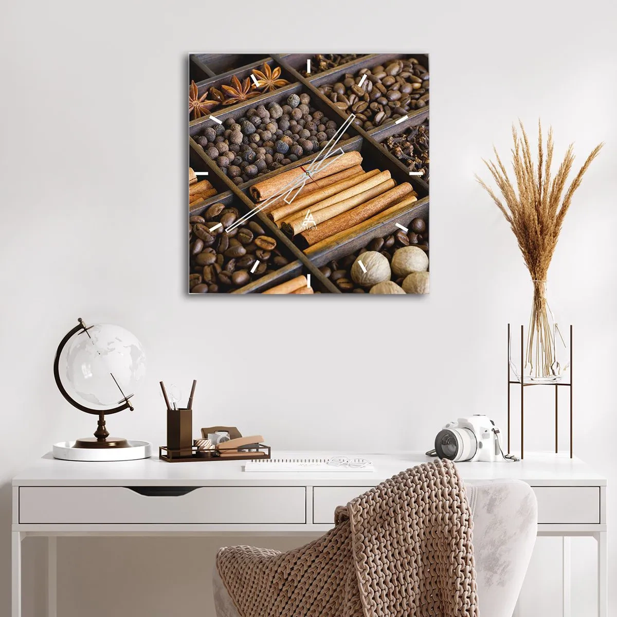 Väggklocka - Klocka på glas - Aromskattekista - 40x40 cm