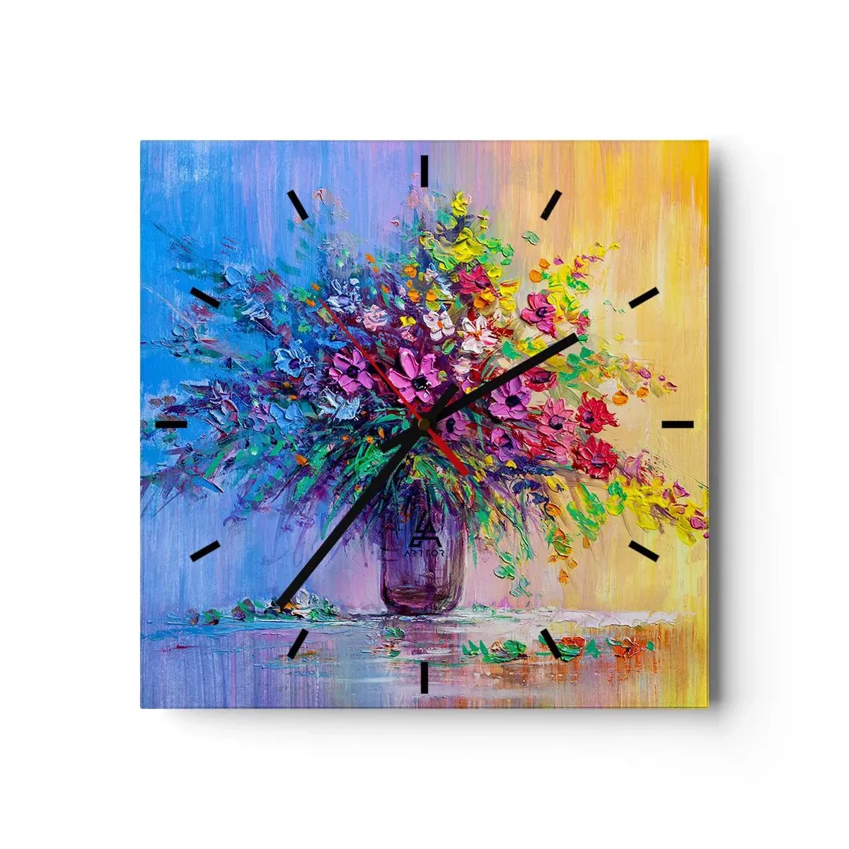 Väggklocka - Klocka på glas - Sommarängens gåva - 30x30 cm