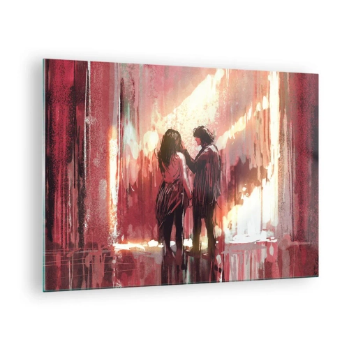 Glastavla - Bild på glas - Ett par i det varma ljuset i en abstrakt miljö - 70x50cm - Kärlekens eviga spektakel - Modern väggdekoration för vardagsrum och sovrum ARTTOR