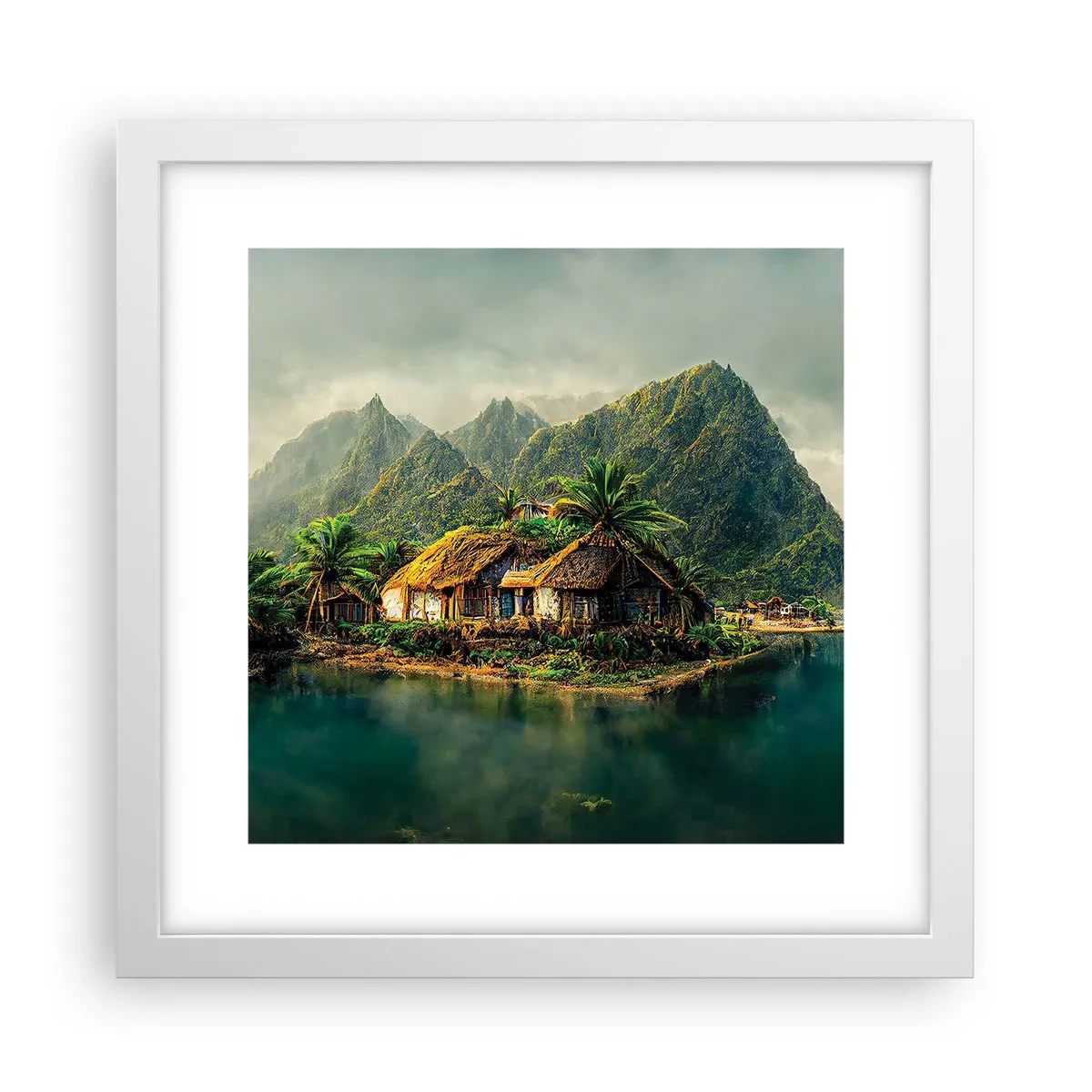 Affisch i vit ram - Tropiskt paradis - 30x30 cm