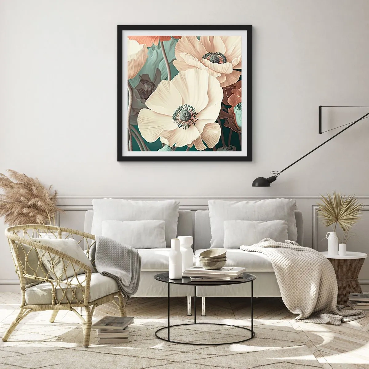 Affisch i svart ram - Viskningar av vallmo - 60x60 cm