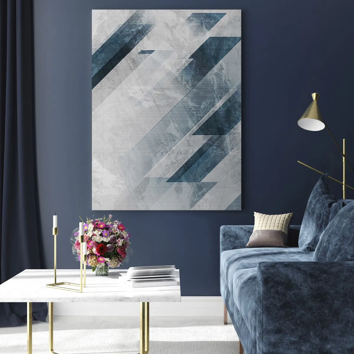 Glastavla - Bild på glas - Tredimensionell komposition – gråhetens rörelse - 50x70 cm