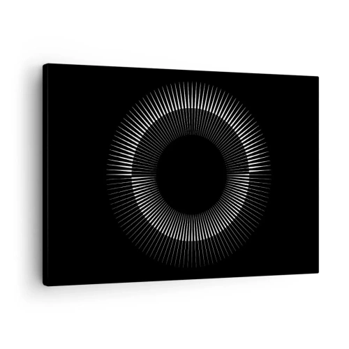 Canvastavla - Bild på duk - Grafisk cirkel med strålar i svartvitt - 70x50cm - Svart sol - Modern väggdekoration för vardagsrum och sovrum ARTTOR