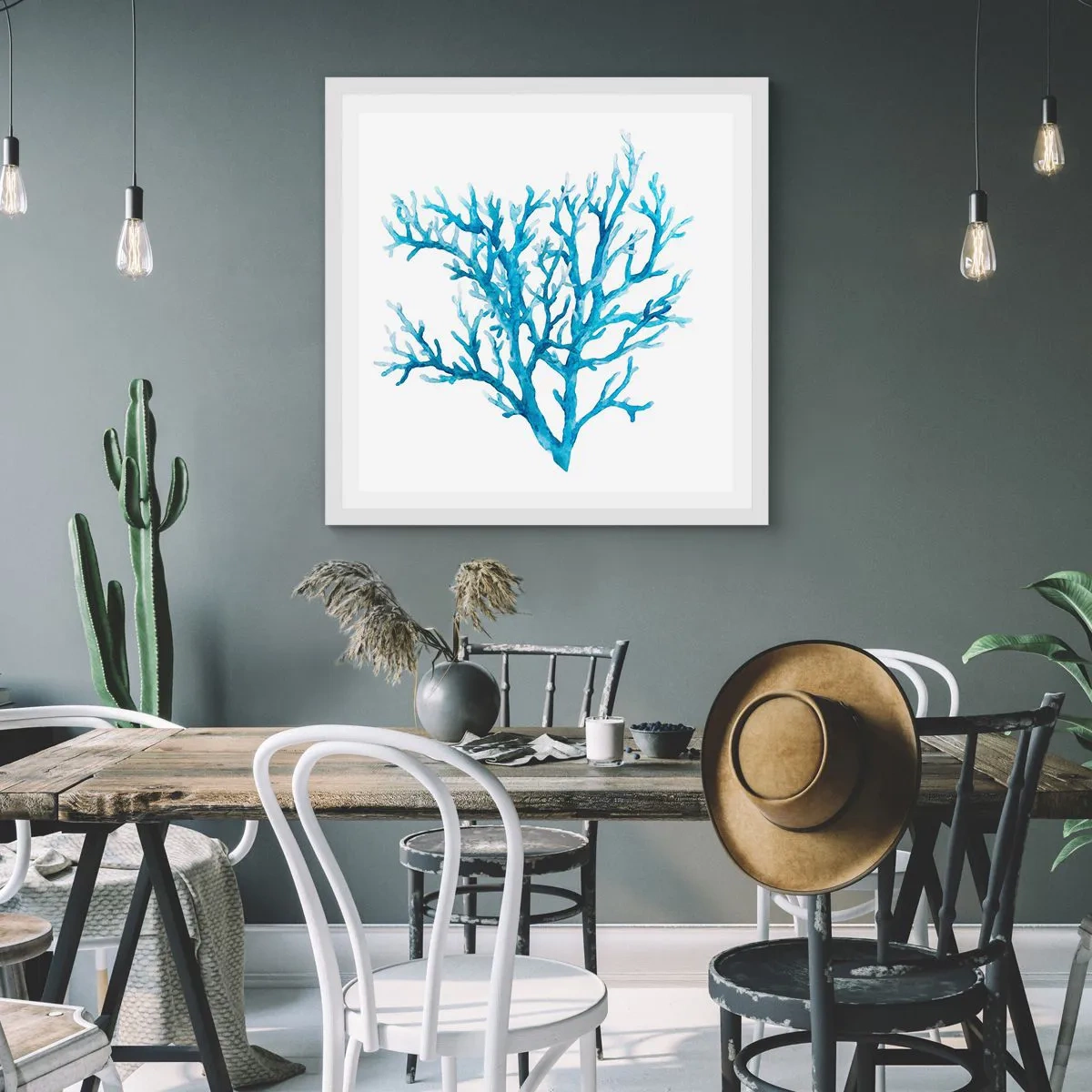 Affisch i vit ram - Marin filigran - 30x30 cm