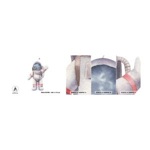 Provbit av självhäftande fototapet Deluxe Sticker - Det var allt för nu! - Astronaut, Barns, Minimalism - 100x30 cm