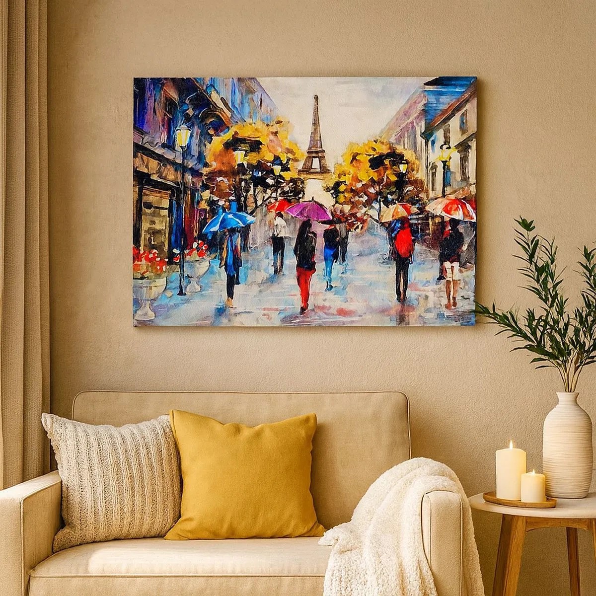Canvastavla - Bild på duk - En höstpromenad i Paris med utsikt över Eiffeltornet - 70x50cm - Särskilt vacker på hösten - Modern väggdekoration för vardagsrum och sovrum ARTTOR