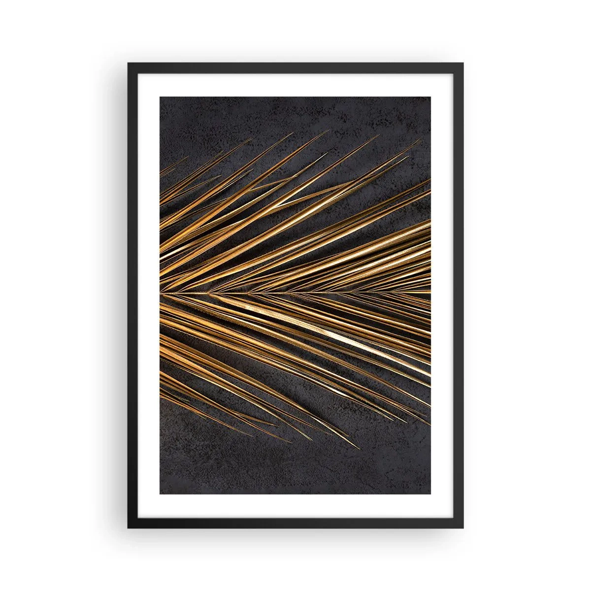 Affisch i svart ram - Gyllene blad på en mörk bakgrund - 50x70cm - Tropikens guld - Modern väggdekoration för vardagsrum och sovrum ARTTOR