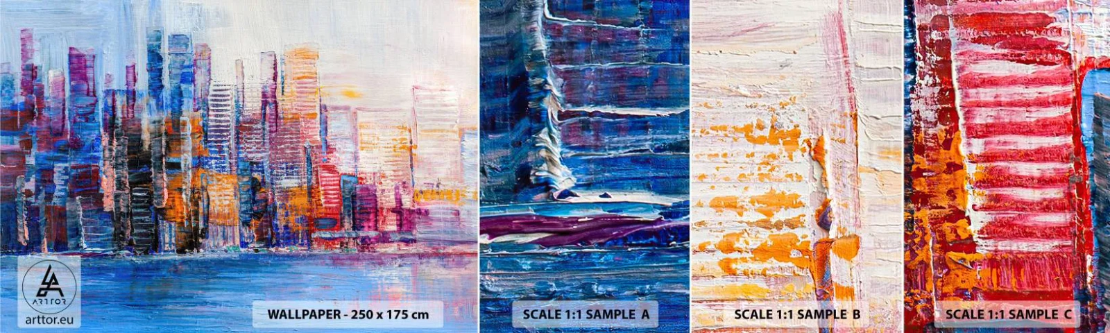 Fototapet Prov Standard Eco - En glädjefylld metropol - Stad, Arkitektur, Skyskrapor - 100x30 cm