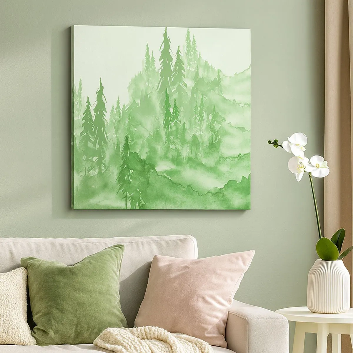 Canvastavla - Bild på duk - Suddig i grön dimma - 30x30 cm