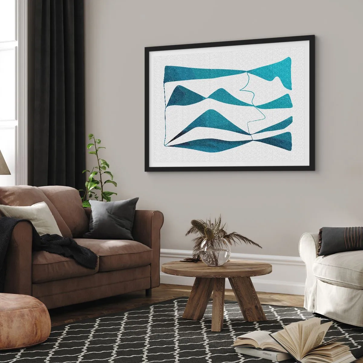 Affisch i svart ram - Abstraktion: en turkos förening - 70x50 cm