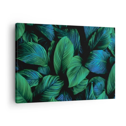 Canvastavla - Bild på duk - Gröna blad i minimalistisk stil - 70x50cm - I gröna folkmassan - Modern väggdekoration för vardagsrum och sovrum ARTTOR