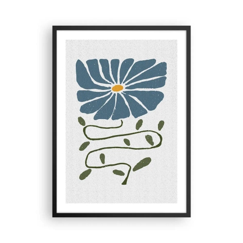 Affisch i svart ram - En blå blomma med en slingrande stjälk mot en ljus bakgrund - 50x70cm - Kvist till blomma - Modern väggdekoration för vardagsrum och sovrum ARTTOR