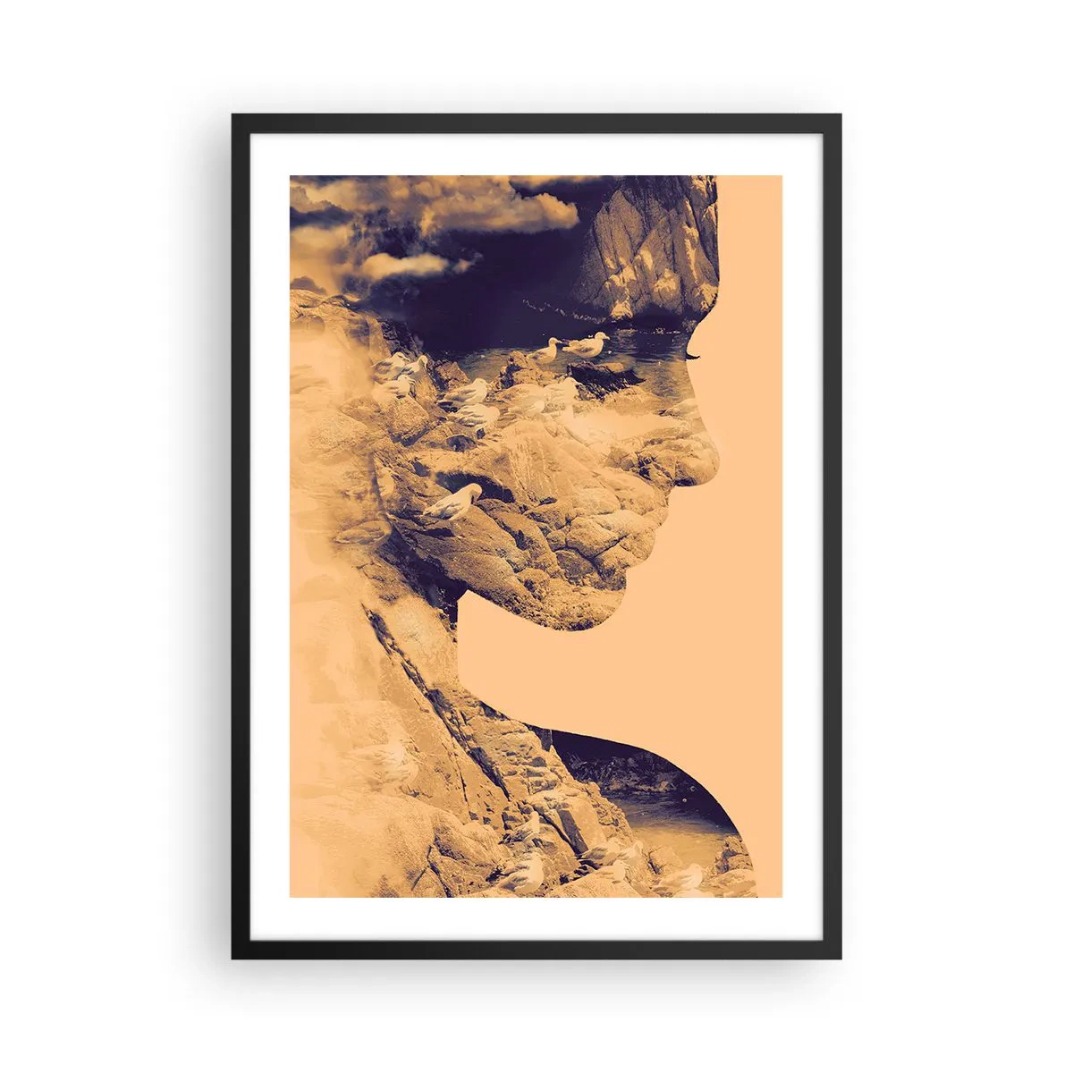 Affisch i svart ram - Porträtt med landskap i dubbelexponeringsstil - 50x70cm - Skön av naturen - Modern väggdekoration för vardagsrum och sovrum ARTTOR