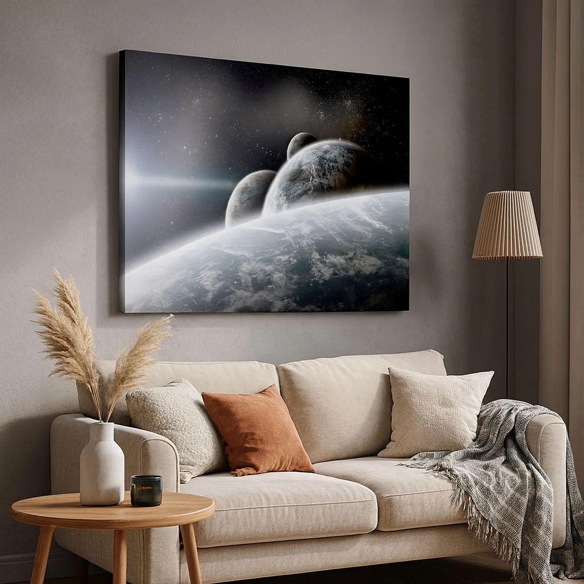 Canvastavla - Bild på duk - Planeter i rymden mot bakgrund av stjärnor och galaxer - 70x50cm - Sfärers rymdmusik - Modern väggdekoration för vardagsrum och sovrum ARTTOR