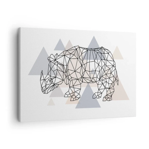 Canvastavla - Bild på duk - Geometrisk noshörning på en bakgrund av fina trianglar - 70x50cm - Kraftens struktur - Modern väggdekoration för vardagsrum och sovrum ARTTOR