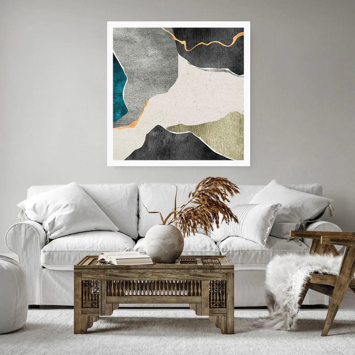 Affisch - Mosaikkomposition med en guldtråd - 60x60 cm