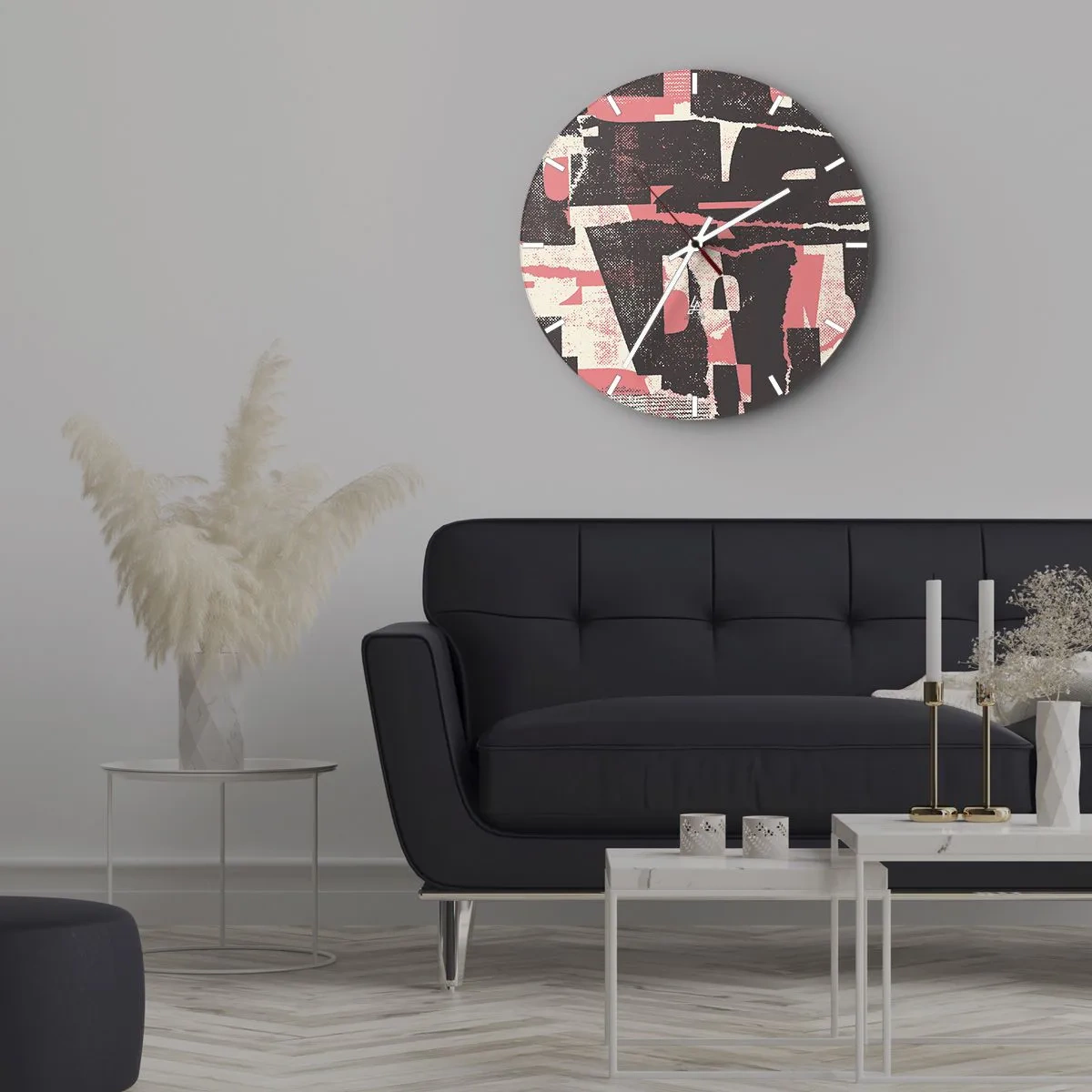 Väggklocka - Klocka på glas - Allt liv och rörelse - 40x40 cm