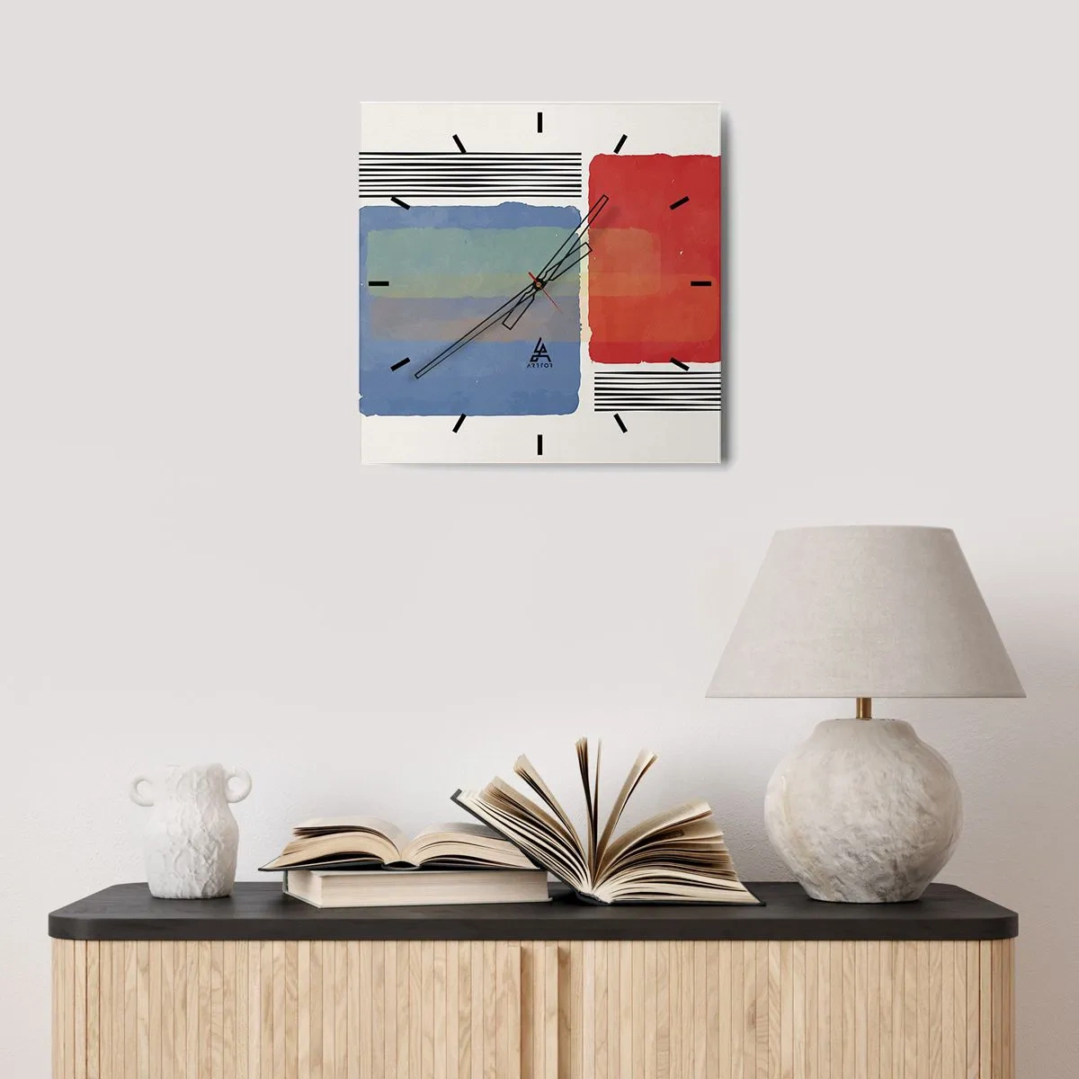 Väggklocka - Klocka på glas - Geometrins anda  - 30x30 cm