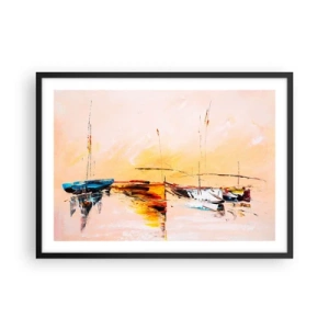 Affisch i svart ram - En kväll i hamnen - 70x50 cm